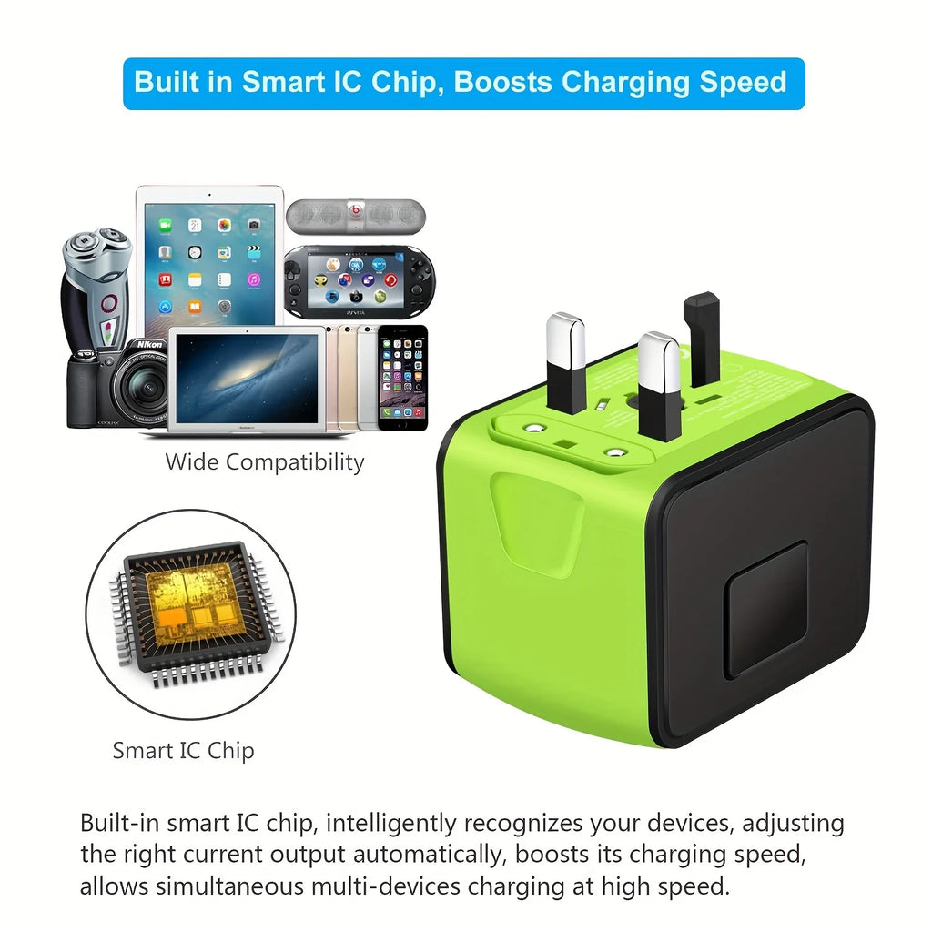 travel essentials 1pc Universal International Travel Power Adapter W/High Speed 2.4A USB-A, 3.0A Type-C Wall Charger, European A
