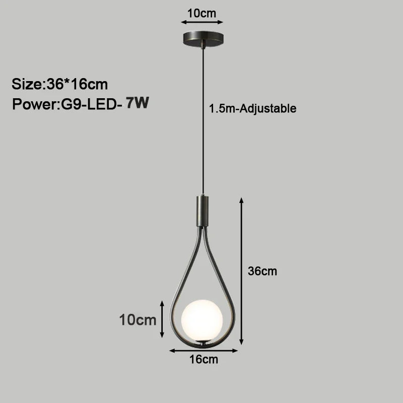 Nordic Black Gold LED Chandelier Pendant Lamp with G9 Light Bulb Indoor LED Hanging Lighting Fixtures Bedroom Bedside AC85-265V