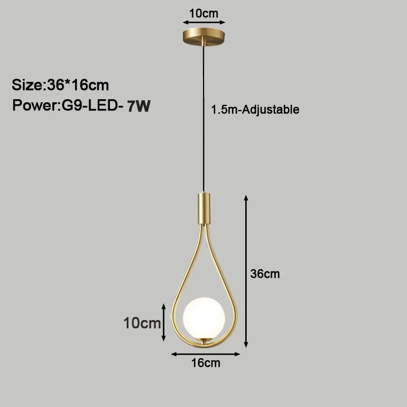 Nordic Black Gold LED Chandelier Pendant Lamp with G9 Light Bulb Indoor LED Hanging Lighting Fixtures Bedroom Bedside AC85-265V