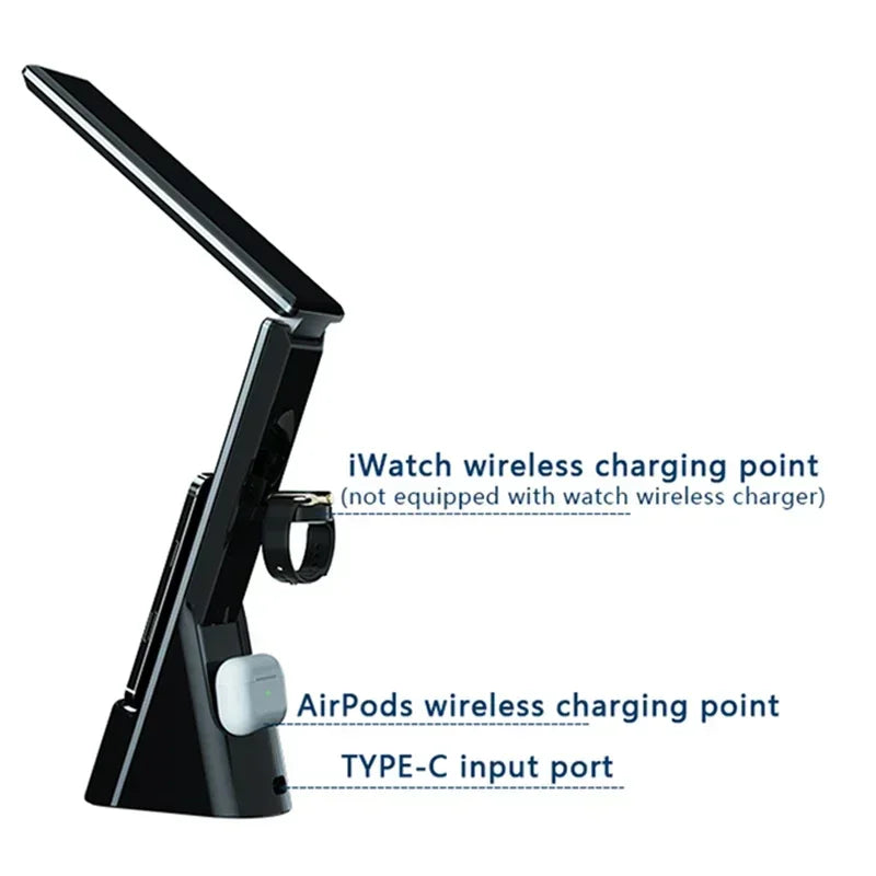 15W Wireless Charger with Alarm Clock for iPhone 15 14 13 12 Wireless Fast Charging Station with Night Light For iWatch8 AirPods