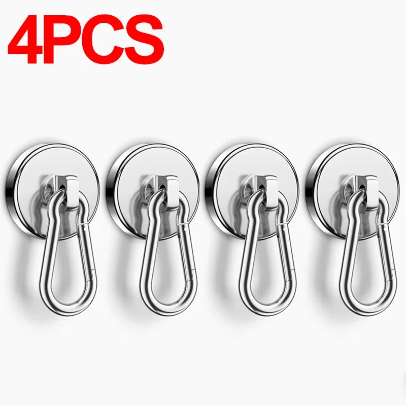 4/1pcs Strong Neodymium Magnetic Hooks 360°Rotating Carabiner Magnet Ring Keychain Hook Home Kitchen Bathroom Hanging Hangers