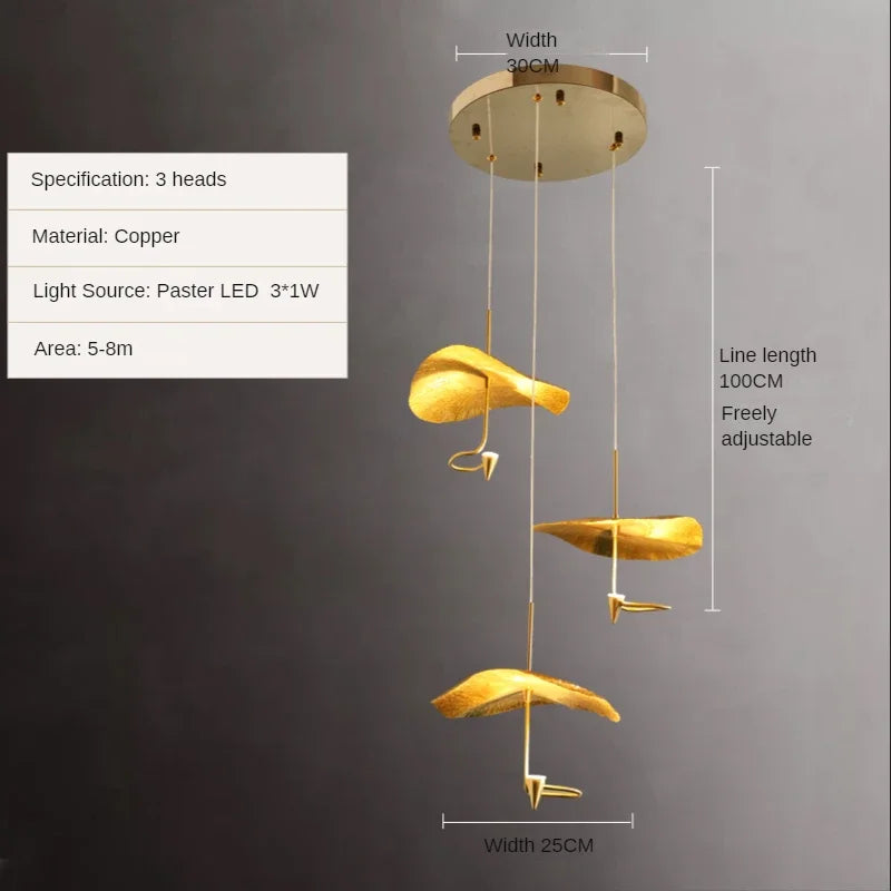 Modern Copper Lotus Staircase LED Chandelier For Duplex Living Room Luxury Large Leaf Villa Home Indoor Lighting Lustre Fixtures