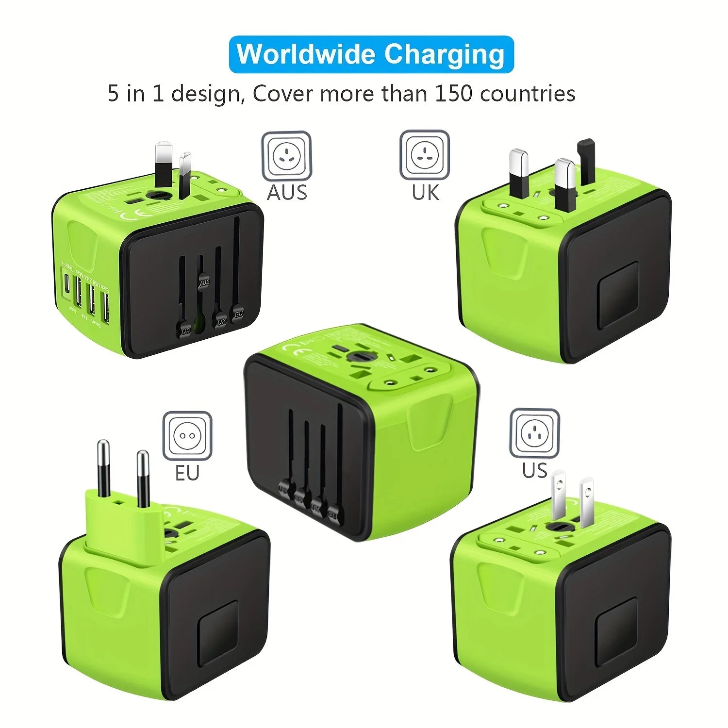 travel essentials 1pc Universal International Travel Power Adapter W/High Speed 2.4A USB-A, 3.0A Type-C Wall Charger, European A