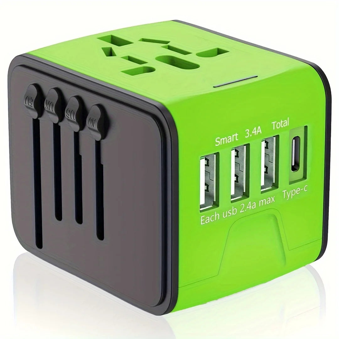 travel essentials 1pc Universal International Travel Power Adapter W/High Speed 2.4A USB-A, 3.0A Type-C Wall Charger, European A